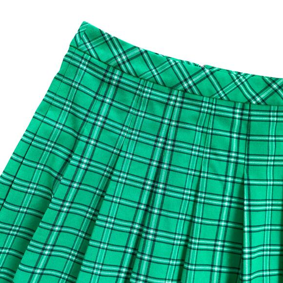 Sunday Best Kelly Green Pleated Plaid Mini Skirt Sz 12 School Girl Old Money - Picture 2 of 9